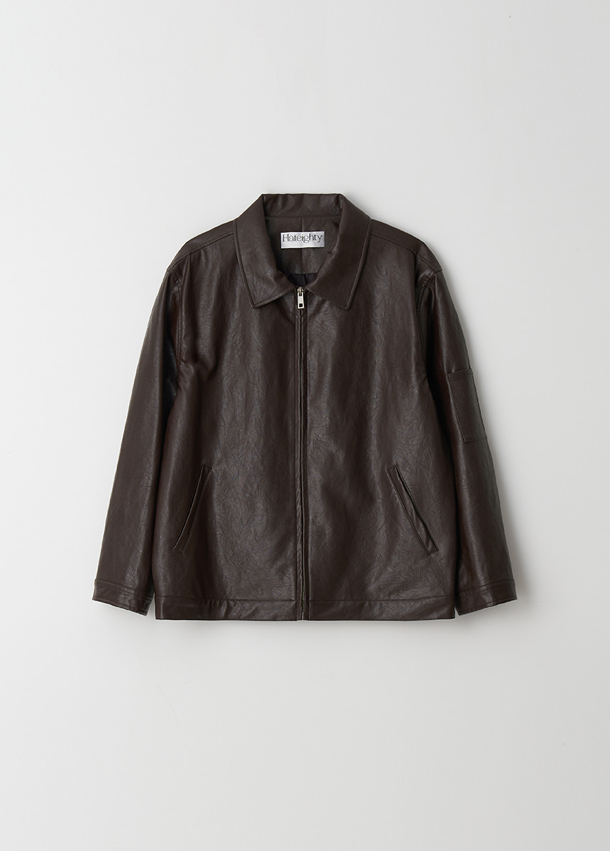 Vegan Leather Blouson Jacket (Dim Brown)