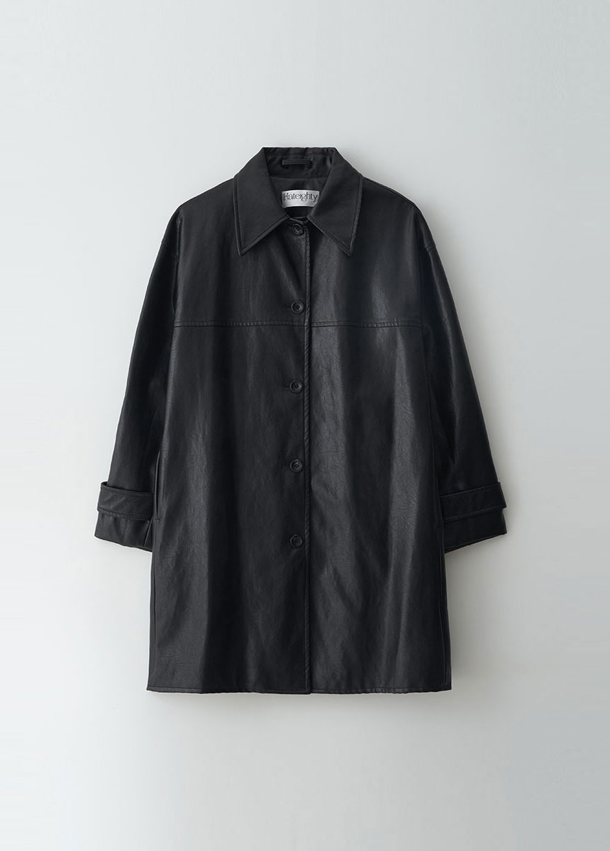 6th / Eco Leather Half Coat (Black)